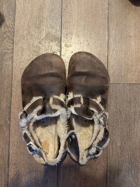 Birkenstock Brown Leather Shearling-Lined Clogs